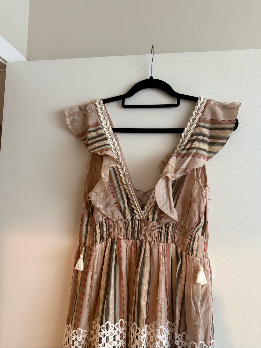 NWOT Anthropologie Hemant & Nandita Pixie Boho Prionted Fringe Long Maxi Dress - Picture 7 of 9